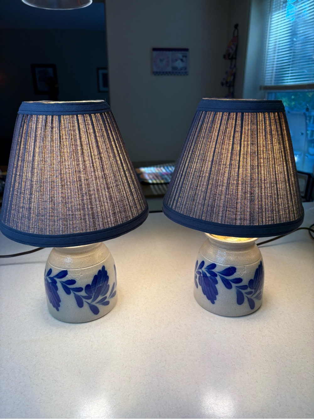 Vintage Pair Of Salmon Falls Stoneware Jar Lamp